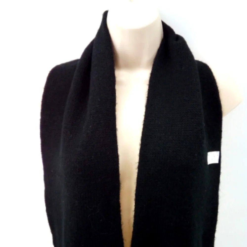 Vintage Wool Black Fringe Neck Scarf
